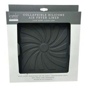Krumbs Kitchen Essentials Collapsible Silicone Air Fryer Basket Black NEW